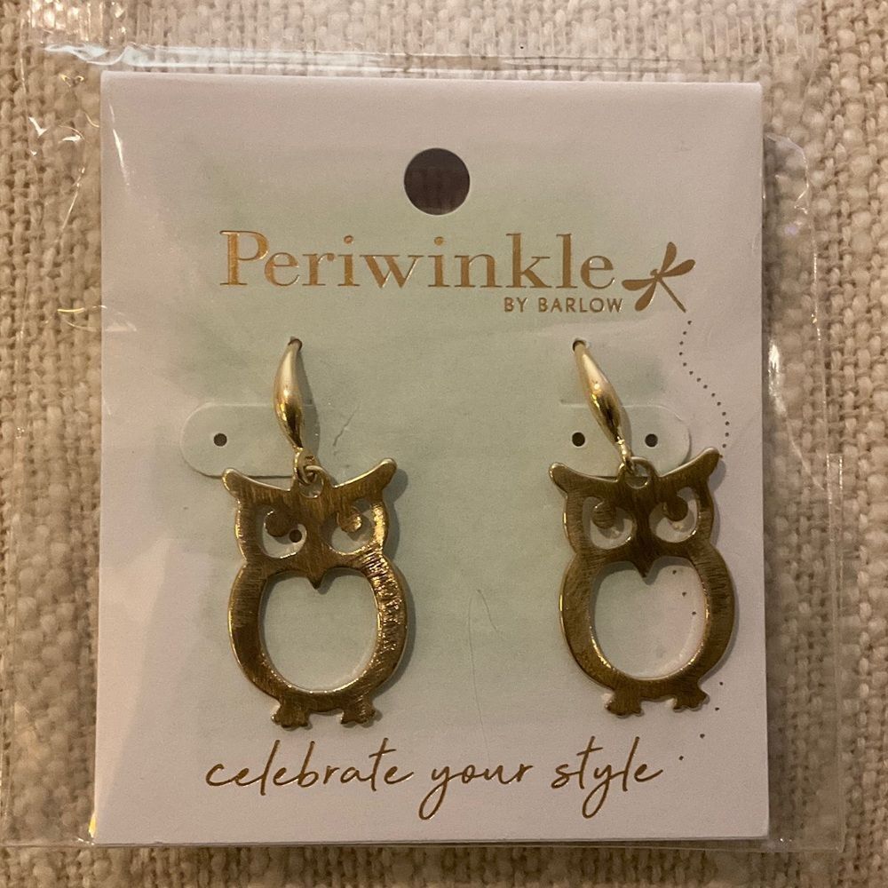 0380 Periwinkle Gold‎ Owl Earrings